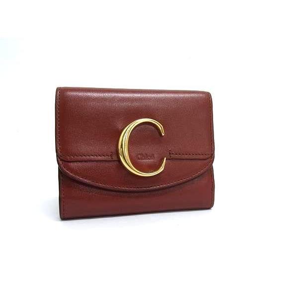 Chloe クロエ 財布 クロエC ブラウン レザー レディース Wホック 三つ折り 財布 ゴールド金具【本物保証】 Chloe（クロエ） 財布 クロエC レザー - Wホック 三つ折り 財布