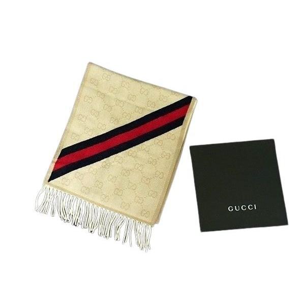 GUCCI グッチ マフラー シェリーライン 570603 アイボリー ウール100% ユニセックス GG柄 美品【本物保証】 GUCCI（グッチ） マフラー シェリーライン ウール100% 570603 GG柄