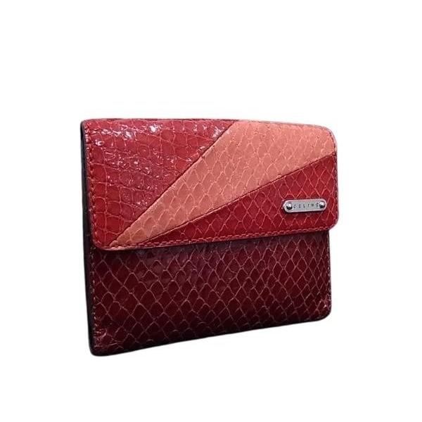CELINE セリーヌ 財布 二つ折り財布 レッド系 パイソン レザー レディース Wホック 美品【本物保証】 CELINE（セリーヌ） 財布 二つ折り財布 パイソン レザー - Wホック