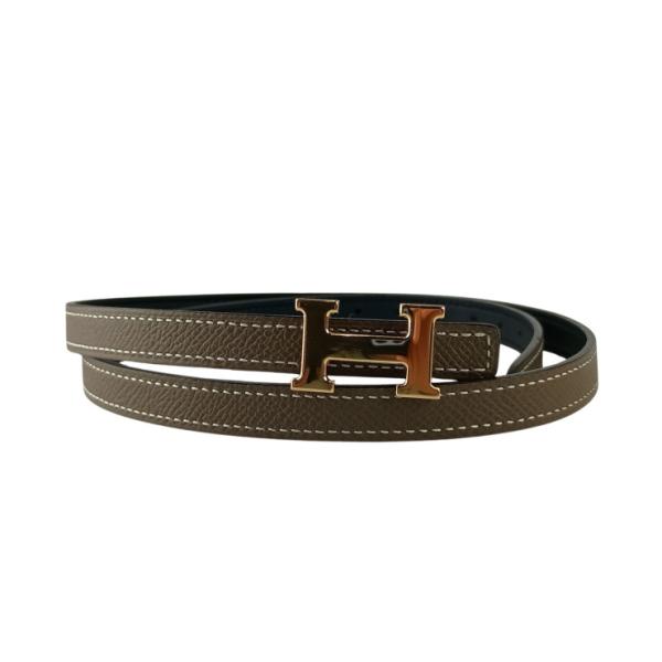 HERMES エルメス ベルト ミニH エトゥープ ブラック ヴォーエプソン ヴォースイフト レディース ゴールド金具 美品【本物保証】 3rboutipue_2604023010088
