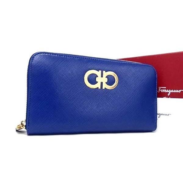 FERRAGAMO（フェラガモ） 長財布 ガンチーニ IY-22B 300 レザー ブルー 