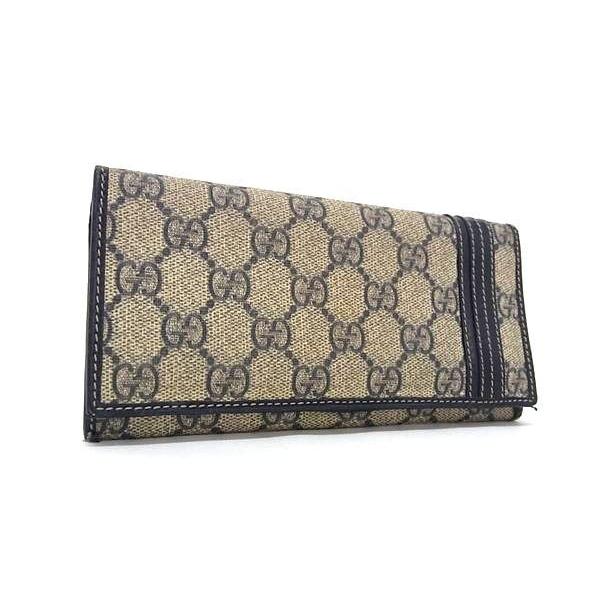 GUCCI グッチ 長財布 GGスプリーム 212186 ブラウン系×ネイビー系 PVCレザー メンズ 二つ折り 美品 GUCCI（グッチ） 長財布 GGスプリーム 212186 PVCレザー ブラウン系