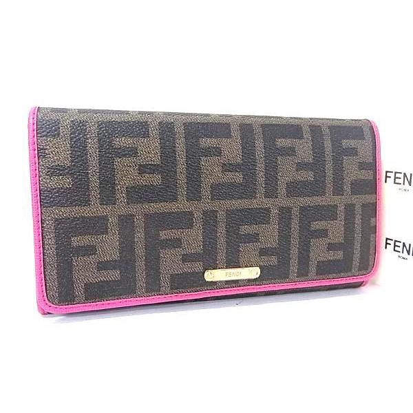FENDI フェンディ 財布 ズッカ 8M0298 ブラウン ピンク PVC レザー レディース 二つ折り 長財布 超美品【本物保証】 FENDI（フェンディ） 財布 ズッカ PVC レザー 8M0298 二つ折り 長財布