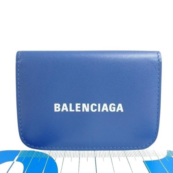 BALENCIAGA バレンシアガ 三つ折り財布 キャッシュ ミニウォレット 593813 ブルー系 レザー ユニセックス 美品 BALENCIAGA（バレンシアガ） 三つ折り財布 キャッシュ ミニウォレット