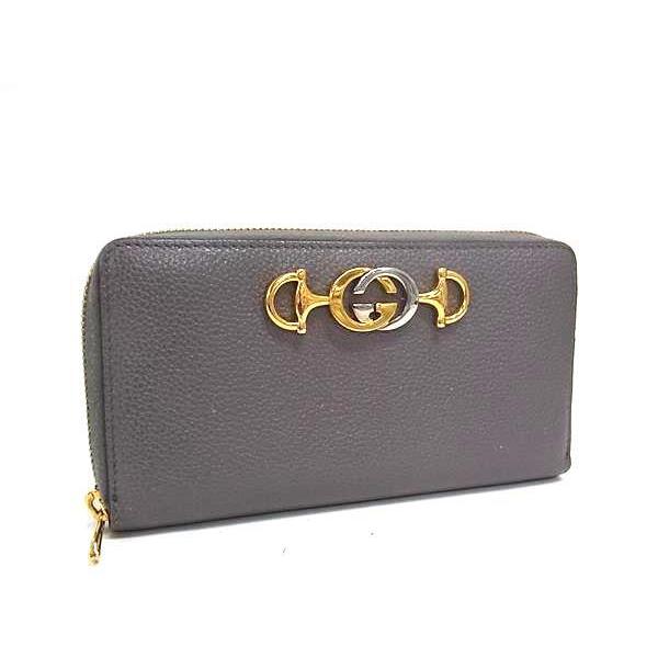 GUCCI グッチ 財布 ズゥミ 570661 グレー レザー ユニセックス ラウンドファスナー 長財布 美品【本物保証】 GUCCI（グッチ） 財布 ズゥミ レザー 570661 ラウンドファスナー 長