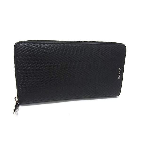 BALLY バリー 長財布 ブラック系 ジオメトリック加工レザー ユニセックス ラウンドファスナー 長財布  シルバー金具 美品【本物保証】 Bally（バリー） 長財布 - ジオメトリック加工レザー - ラウンド
