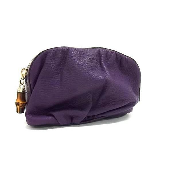 GUCCI（グッチ） ポーチ バンブー 246175 レザー パープル系 美品 