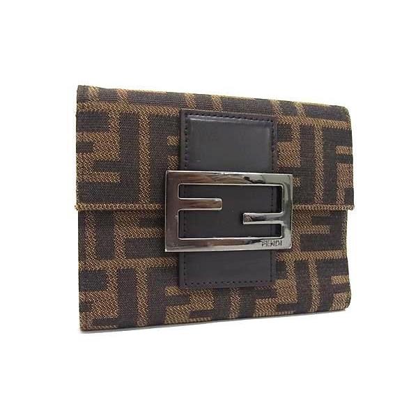 FENDI フェンディ 三つ折り 財布 ズッカ 8M0023 ブラウン系 キャンバス レザー ユニセックス 美品 FENDI（フェンディ） 三つ折り 財布 ズッカ 8M0023 キャンバス レザー