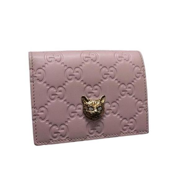 GUCCI グッチ 財布 グッチシマ キャットヘッド 548057 ピンク レザー レディース ゴールド金具 美品【本物保証】 GUCCI（グッチ） 財布 グッチシマ キャットヘッド レザー 548057