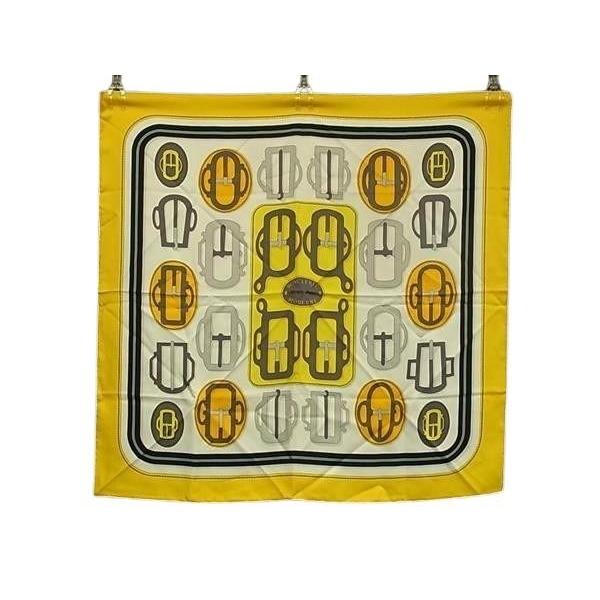 HERMES（エルメス） スカーフ カレ90 シルク100% イエロー×マルチ