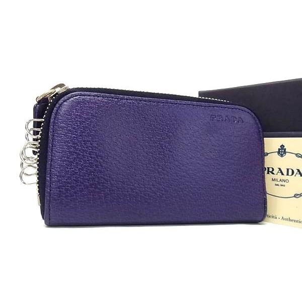 【新品未使用】【PRADA】キーリング 箱付き スクエア プラダ ロゴ パープル PRADA（プラダ） キーケース - レザー 1M0604 ラウンドファスナー 6連