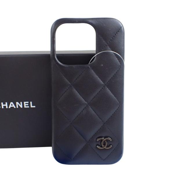 CHANEL シャネル スマートフォンケース マトラッセ  iPhone15PRO用ケース AP4121 ブラック レザー ユニセックス ココマーク 美品【本物保証】 CHANEL（シャネル） スマートフォンケース マトラッセ iPhone15PRO用