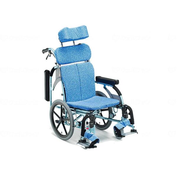 青色の介助用車椅子　REM-8 松永製作所 車椅子「介助式車椅子」（松永製作所／REM-8／介助式／標準軽量