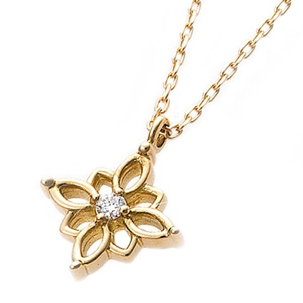ダイヤモンド ネックレス 一粒 0.014ct K18 イエローゴールド 花 