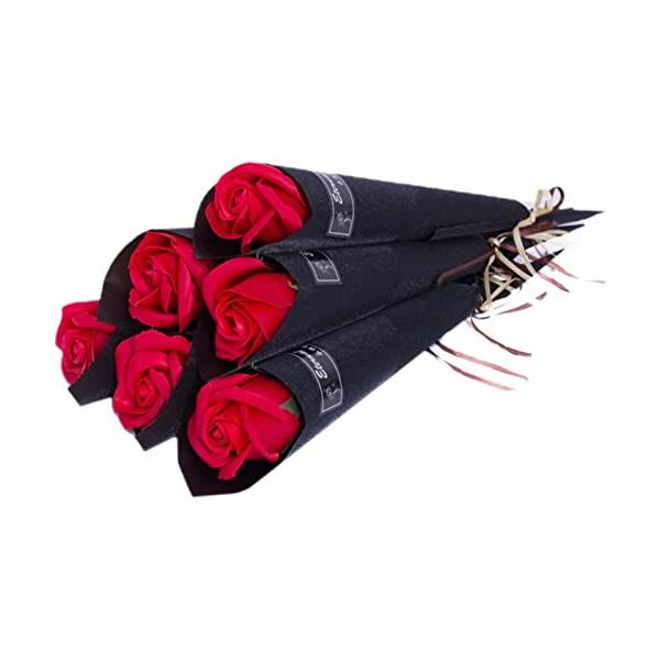 【カラー】レッド（赤）【セット内容】ラッピング済み ソープフラワー 6本 ※ご注意：ラッピング資材、シール、リボンなどは製造ロットにより仕様が変更になる場合がございます。シールなしのものや柄が画像と異なるものが入る場合もございます。手渡しで...