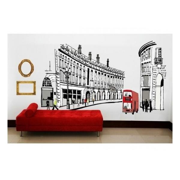 ウォー ルステッカー ロンドンの街並み 壁シール イギリス 欧風 風景 貼り直せる 北欧 赤いバス Ay1911 41ウォールステッカー 通販 Yahoo ショッピング
