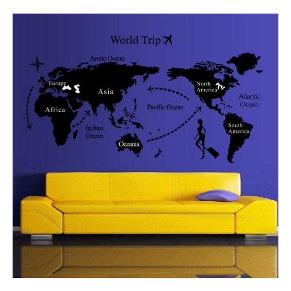 ウォールステッカー 世界地図 ワールドトリップ 壁シール オシャレな モノトーン 剥がせる 旅行 黒色 Buyee Buyee 일본 통신 판매 상품 옥션의 대리 입찰 대리 구매 서비스