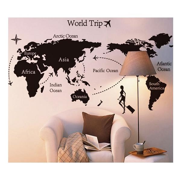 ウォールステッカー 世界地図 ワールドトリップ 壁シール オシャレな モノトーン 剥がせる 旅行 黒色 Buyee Buyee 일본 통신 판매 상품 옥션의 대리 입찰 대리 구매 서비스