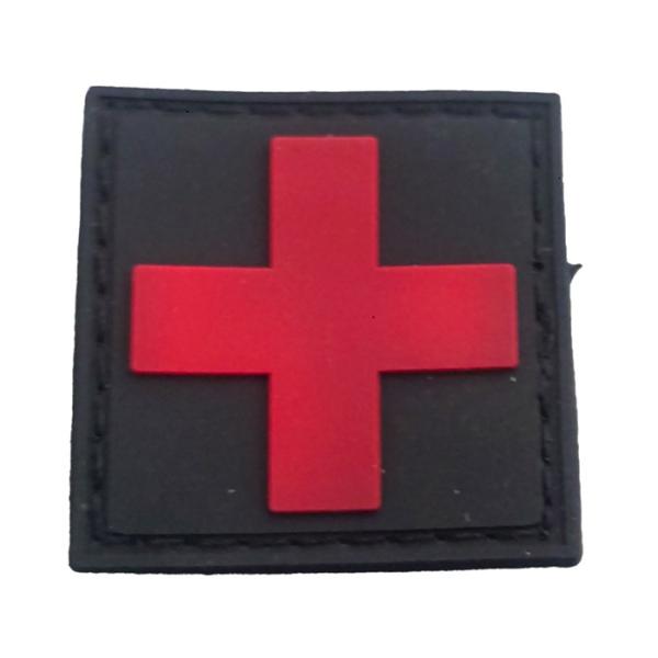 ワッペン パッチ 十字 クロス ナイロンゴム 3.5x3.5cm ブラック・レッド