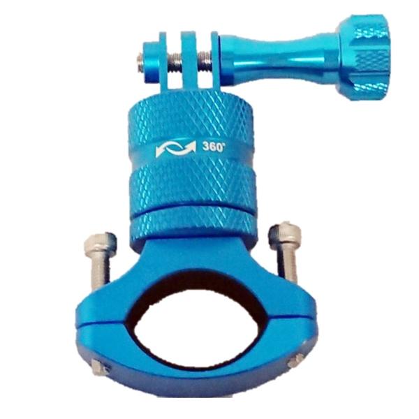 バイクカメラホルダー ゴープロアダプター2way雲台 ハンドルマウント バークランプ 金属製 ブルー