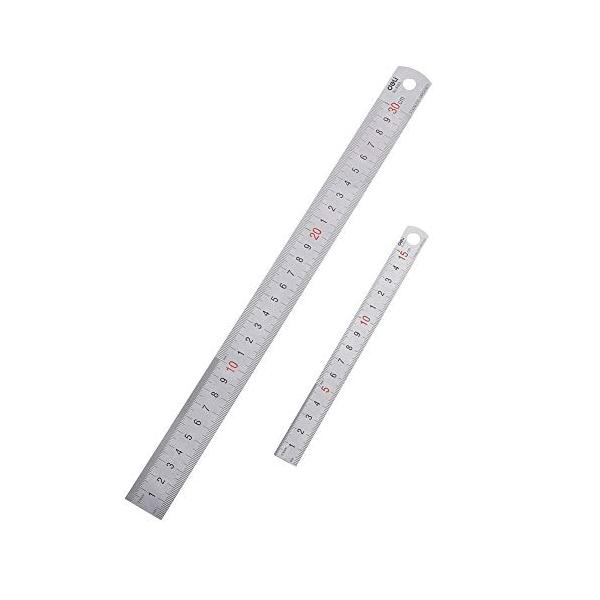ステンレス直尺 定規 300mm 大 ｘ1、150mm 小 ｘ1、 2本セット「ミリメートルとインチの交換表付き」