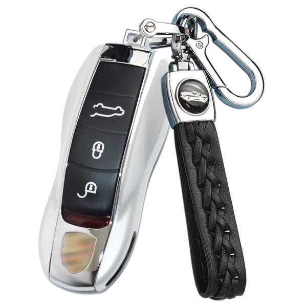 ポルシェ向けの キーケース キーホルダー キーカバー キー保護 Porsche 911 カイエン カイエンクーペ パナメーラ テイカンに適用 落ちにく 傷 防止