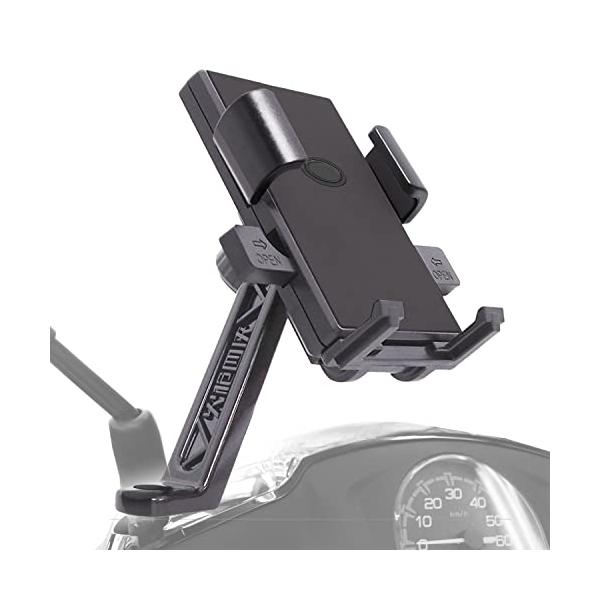 原付・スクーター専用品 ハンドルバーがない原付バイクにも設置できる、ミラーの根元に着けるタイプのスマホホルダーです スマホを強力ホールド 弾力シート付きの4つの爪が、強力なバネで携帯をがっちり固定します 片手でスマホを着け外し スマホを置い...