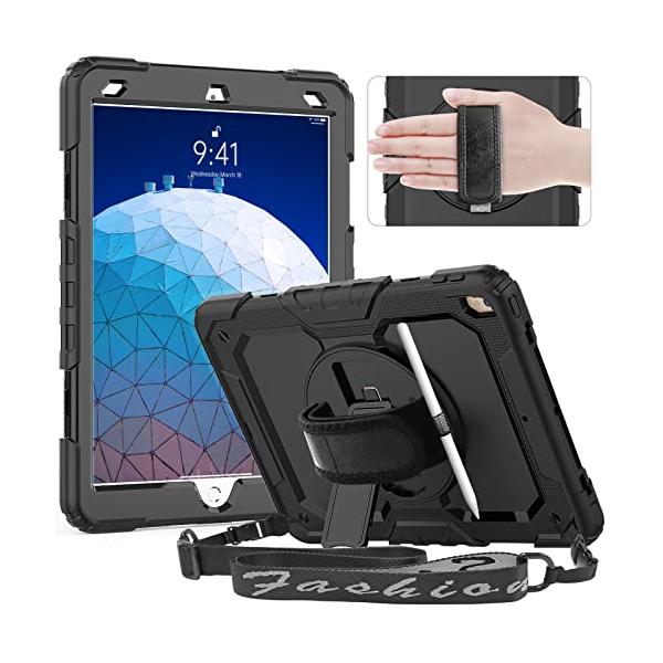 Timecity 対応 ケース iPad Pro 10.5インチ/ Air3 2017/ 2019 耐衝撃 保護フィルム内藏 ペン収納 360*スタンド ショルダーストラップ&amp;ハンドストラップ付き