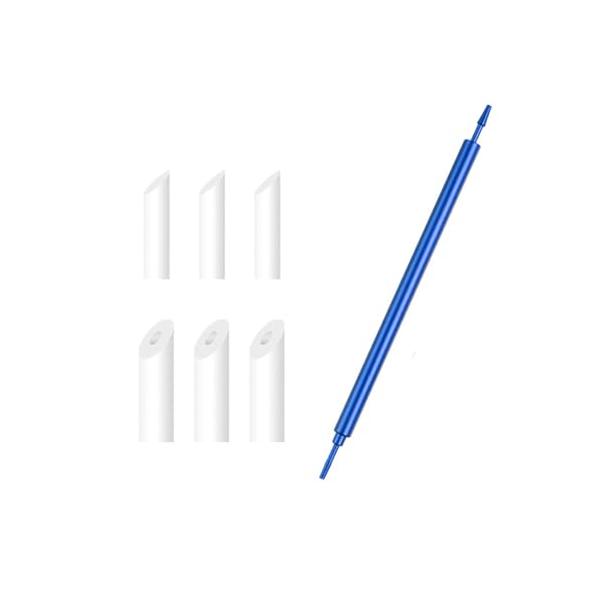 プラモデル工具 墨入れ 拭き取り棒 アルミ合金 7点セット 3mm/5mm先端 綿棒より使いやすい 両端使用可能 交換品付き 再利用 (ブルー)