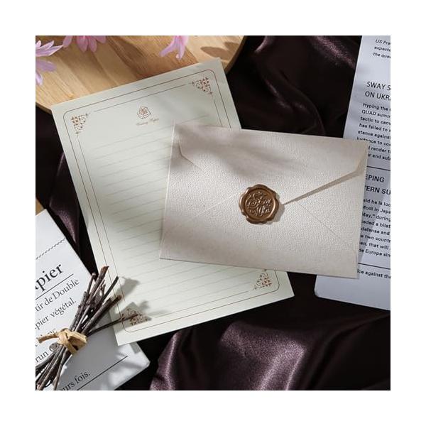 手紙材質 封筒は高級感溢れる麻柄の250g紙で作りました。ゴールドローズの便せんは横線の入ったクラフト便せんで書きやすいです。 セット内容 封筒3枚*封書3枚*便箋10枚セットです。 レターセットサイズ 麻封筒:16.2 * 11.3 cm...