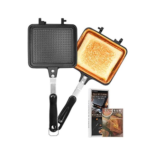 ホットサンドメーカー 直火 IH対応 ホットサンドイッチクッカー ホットサンドトースター レシピ付 両面焼き 着脱式 ロック付き フッ素加工 両面フラット キャン