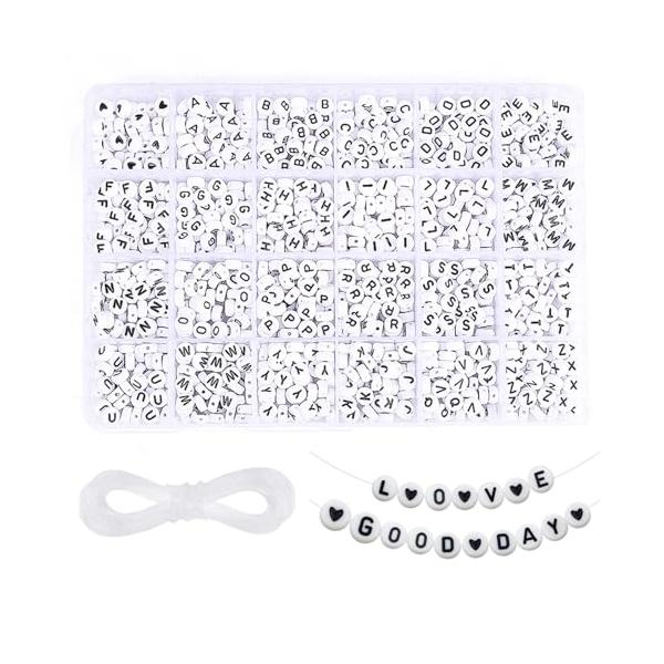 アルファベットビーズ 1200個セット A-Z 文字 手芸 DIY アクセサリー材料 紐付き ハンドメイド ブレスレット作成 ビーズ手芸セット