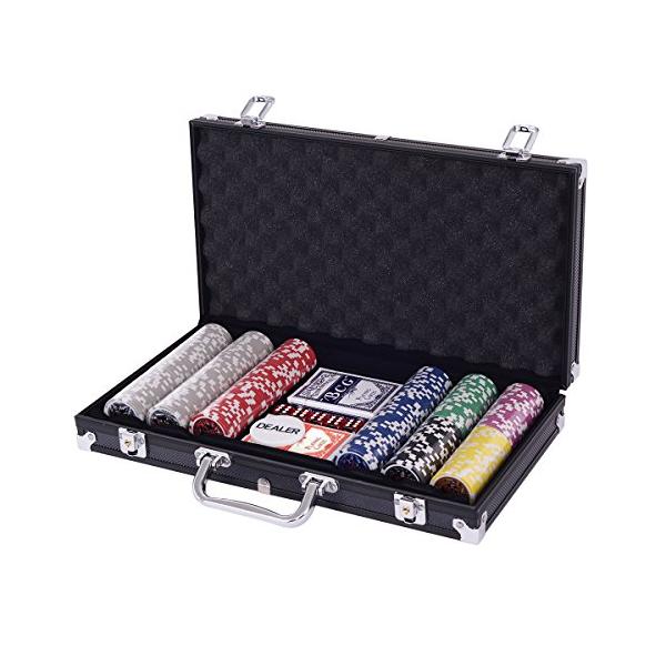 COSTWAY ポーカーセット 数字入り 300枚チップ ポーカーチップ カジノチップ テーブルゲーム カジノセット ブラックケース