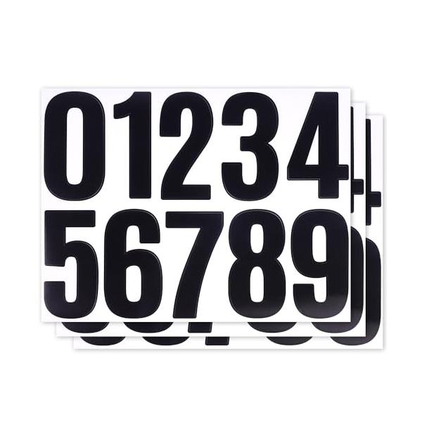 数字 シール 大きい 防水 ステッカー 番号シール ナンバー 大きめ 黒 白 (4インチ 黒 3枚セット)