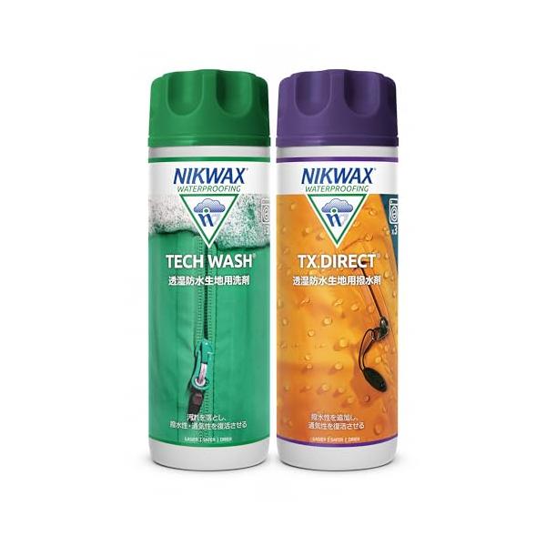 ニクワックス NIKWAX Tech Wash*TX.ダイレクト ウォッシュイン 300ml*2 - 防水透湿ウェア用、クリーナー＆撥水加工剤、洗濯機で簡単ケア、通気性を保ち水をはじ