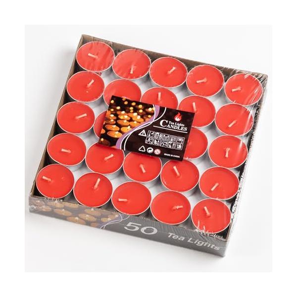 ティーライトキャンドル ろうそく 50個 アルミカップ 無香料 円形 高さ15mm 直径38mmサイズ (Red) 赤 ロウソク