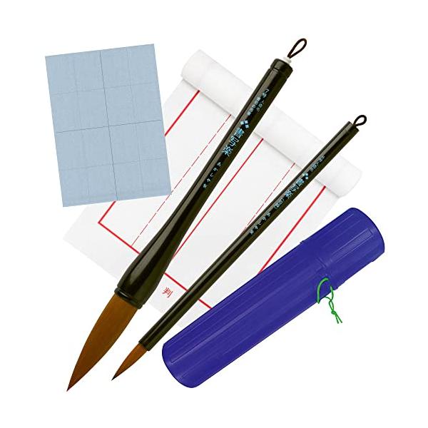 セット内容 人造毛7号、人造毛中筆、下敷白、ケース 書初め用筆 書写楽7号：約22径*253mm/特殊ポリエステル毛 名前書き用筆 書写楽：約9径*210mm/特殊ポリエステル毛 下敷 白 罫線入り ：約300*1100*1.5mm／ 収納...