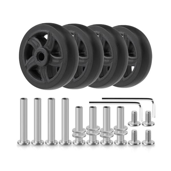 キット内容：キャスター 車輪 *4、 ボルト 車軸 *8 30mm*4，35mm*4 、 ネジ*8、 ワッシャー*8 、レンチ*2車輪の修理部品：ご愛用のスーツケースやキャリーバッグ などの車輪が劣化しやすい部品で、修理店を依頼料金が高いの...