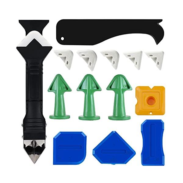 コーキングツールキット 15点セット 3 in 1 コーキングヘラ シーラントスクレーパー コーキングノズル ガラス接着剤アングルスクレーパー コーキングスクレーパ