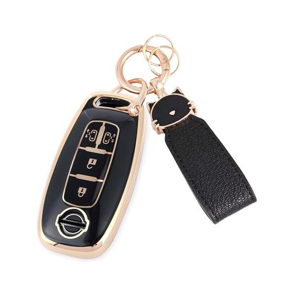 [ZANEKO] 新型セレナ キーケース 適合日産 SERENA C28系 新型ルークス プロパイロット e-POWERキーカバー 両側スライドドア (黒猫 、可愛い)