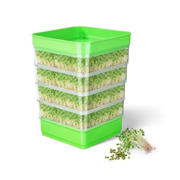 *[BPAフリー] 種子の発芽キットは食品グレードのプラスチック製で、安全、無臭、耐久性があります。清潔で健康的な無肥料栽培で、おいしいスプラウトを楽しみ、サラダやハンバーガー、温かいスープにヘルシーな食材を用意しましょう。*[4段積み重ね...