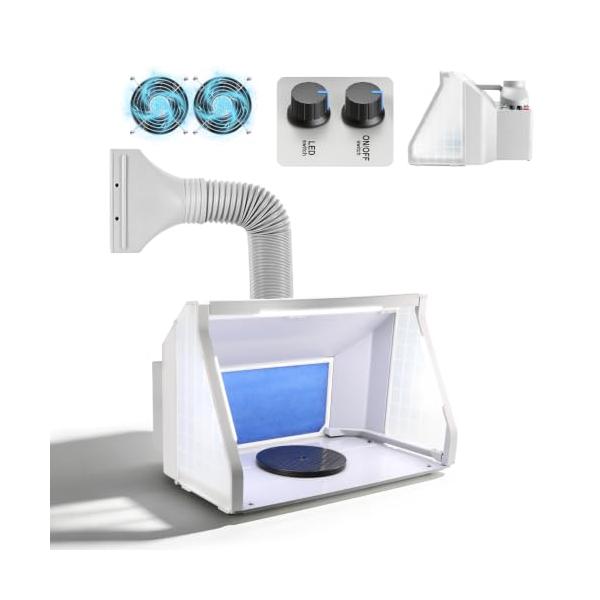 urlife 塗装ブース 2基強力ファン LED照明付き スプレーブース LEDとファンが独立して使え 明るさ＆風量が無段階調整可 ペインティング 交換用フィルター1枚付属