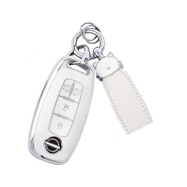 [ZANEKO] 新型セレナ キーケース 適合日産 SERENA C28系 新型ルークス プロパイロット e-POWERキーカバー 両側スライドドア 猫 (シルバーホワイト)