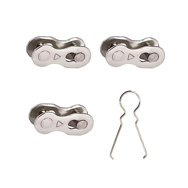 商品仕様 材質：スチール、カラー：シルバー、引張強度：950kgf、重量：約2.3g／組。 セット内容 3セット入、取り外す工具付き。6/7/8S用ミッシングリンク。3*5回 最大 まで取付け・取り外しが可能で、繰り返し使用OK チェーンを...