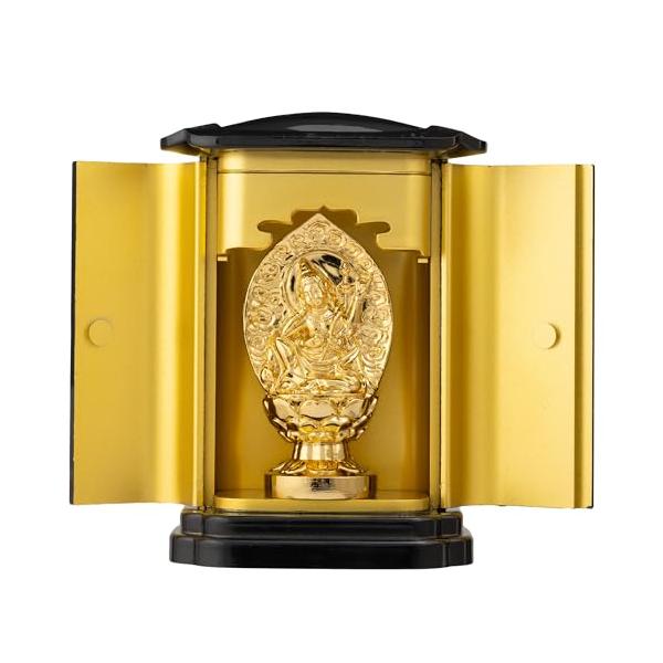 シリーズ：守護本尊 純金メッキ仕上げ PC厨子入り　約10ｃｍ 小スペースでも仏像を祀れる厨子をお付けして本体サイズ：高さ10.3*幅7.5*奥行5.5cm 厨子寸法 重さ：155ｇ　 *仏像単体サイズ：高さ6.5*幅3.5*奥行1.7*身...