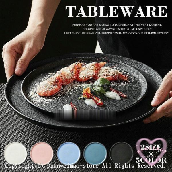 プレート 22cm 27.5cm 丸 食器 フラット 平 大皿 シンプル 洋食器  陶磁器 業務用 パスタ皿 サークルプレート レストラン食器 高級  おしゃれ  全5色