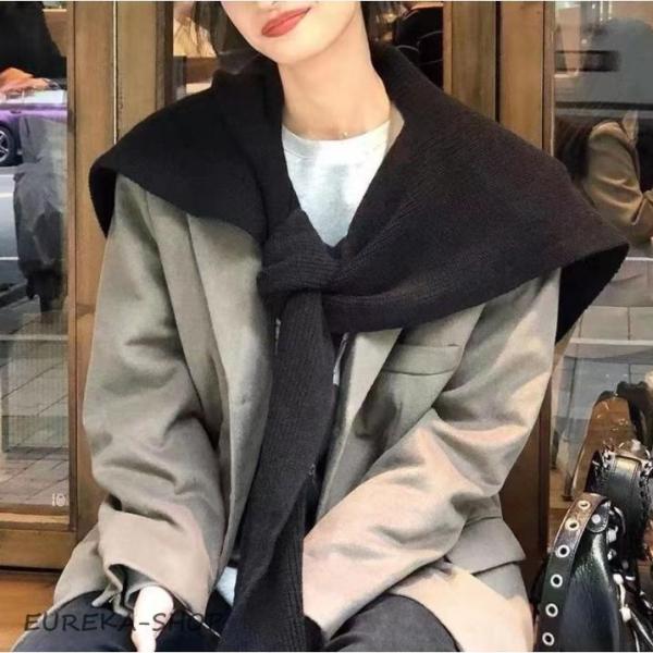 ニットマフラー フード付き レディース 肩掛けニット ケーブルニット