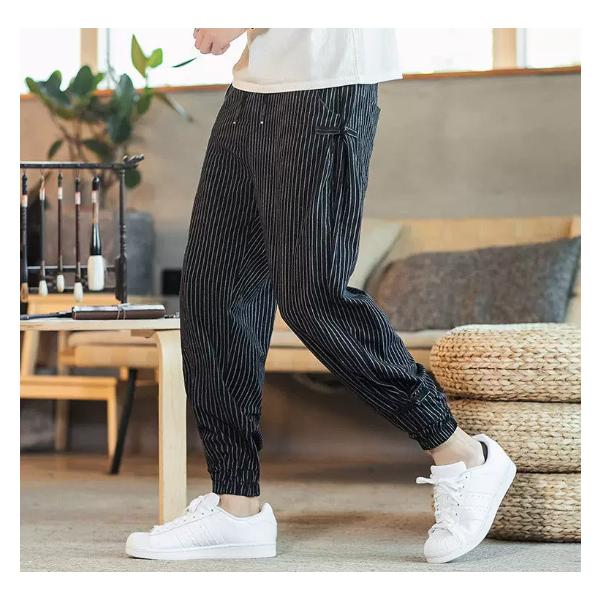 麻パンツ サルエルパンツ メンズ ストライプ柄 リネンパンツ ゆったり サマー ワイドパンツ ボトムス 涼しいズボン 夏 九分丈 小さいサイズ 新作 父の日