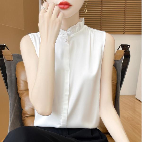 60s Shapely classic ノースリーブ シャツ レディース M 程 ヴィンテージ 襟付き ブラウス ワイシャツ 無地 きれいめ カジュアル シンプル 60s Shapely classic ノースリーブ シャツ レディース M 程