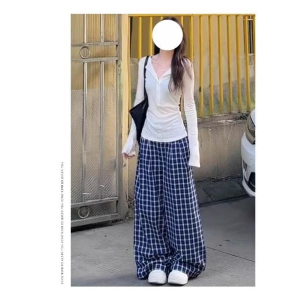 ワイドパンツ レディース チェック柄 パンツ 春 夏 ハイウエスト